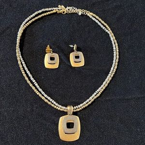 Premier Designs Two Tone Contemporary Necklace & Earrings set